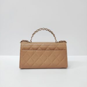 chanel kelly clutch top handle tan caviar microchipped