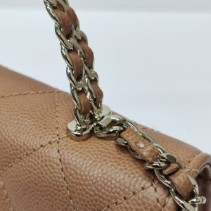 chanel kelly clutch top handle tan caviar microchipped