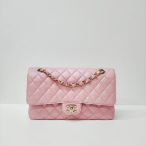 chanel double flap medium iridescent pink caviar ghw series 27