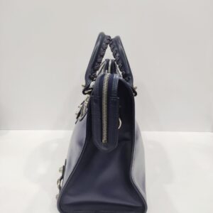 balenciaga city motorcyle dark blue/black glossy leather
