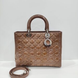 lady dior large patent brown shw