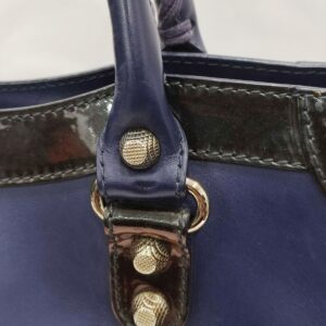 balenciaga city motorcyle dark blue/black glossy leather