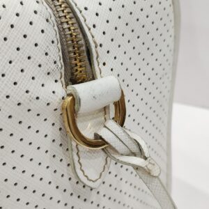prada white/pink perforated boston bag