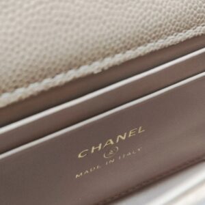 chanel kelly clutch top handle tan caviar microchipped