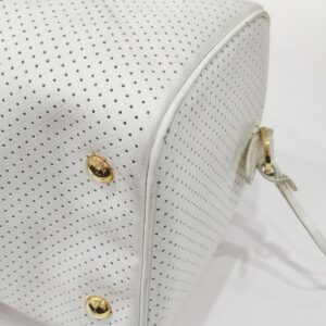 prada white/pink perforated boston bag