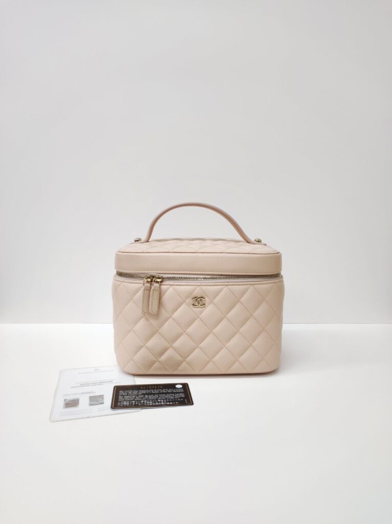 chanel vanity case light beige caviar ghw series 31