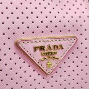 prada white/pink perforated boston bag