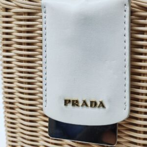 prada medium wicker and linen blend tote bag