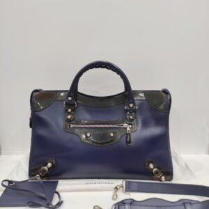 balenciaga city motorcyle dark blue/black glossy leather