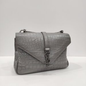 ysl college medium grey embossed croc