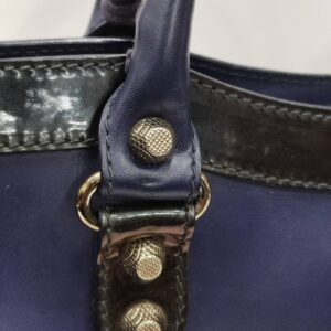 balenciaga city motorcyle dark blue/black glossy leather