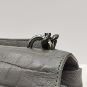 ysl college medium grey embossed croc