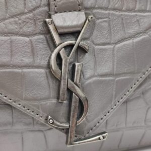 ysl college medium grey embossed croc
