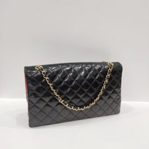 chanel black patent flap vintage bag ghw series 21