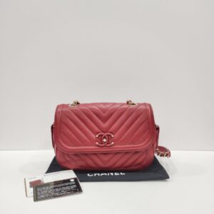 chanel red chevron quilted shoulder bag ghw series 26