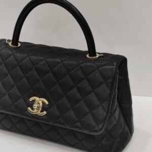chanel coco handle medium black caviar leather ghw series 25