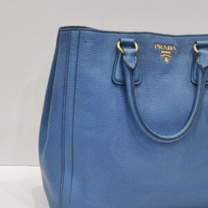 prada vitello diano leather blue tote bag