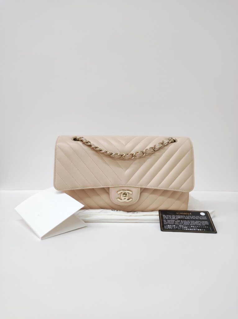 chanel medium double flap chevron caviar beige lghw series 31
