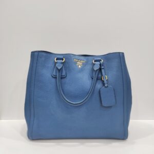 prada vitello diano leather blue tote bag
