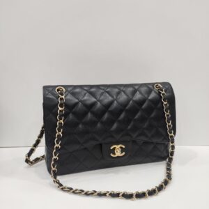 chanel double flap jumbo caviar leather black ghw series 18