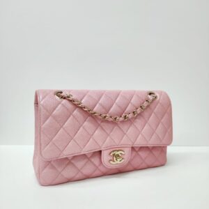 chanel double flap medium iridescent pink caviar ghw series 27