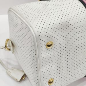 prada white/pink perforated boston bag
