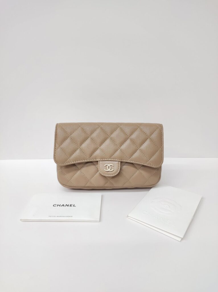 chanel woc dark beige caviar ghw microchipped