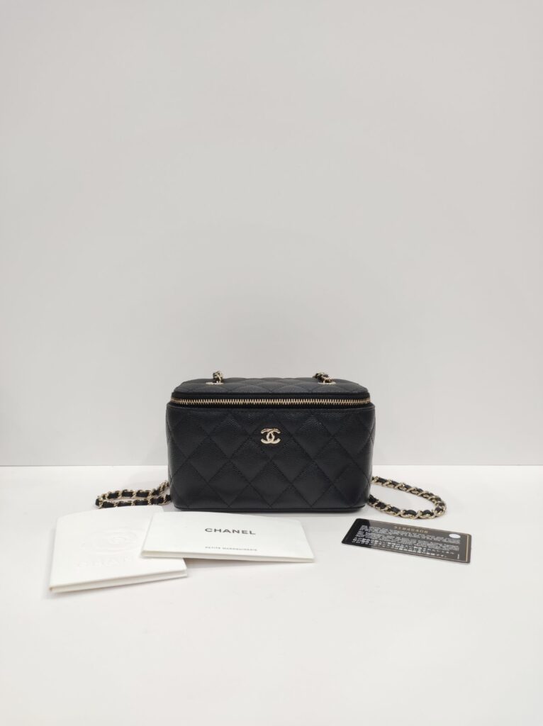 chanel black vanity long box caviar leather ghw series 31