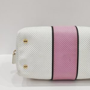 prada white/pink perforated boston bag