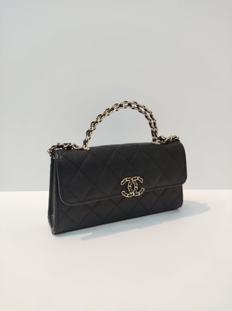 chanel kelly woc top handle microchipped black caviar ghw