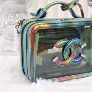 chanel 20c small green pvc vanity case bag rainbow patent
