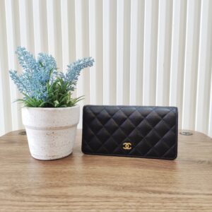 Chanel Bifold Long Wallet Caviar Leather Front View