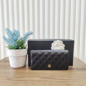 Chanel Bifold Long Wallet Caviar Leather With Box