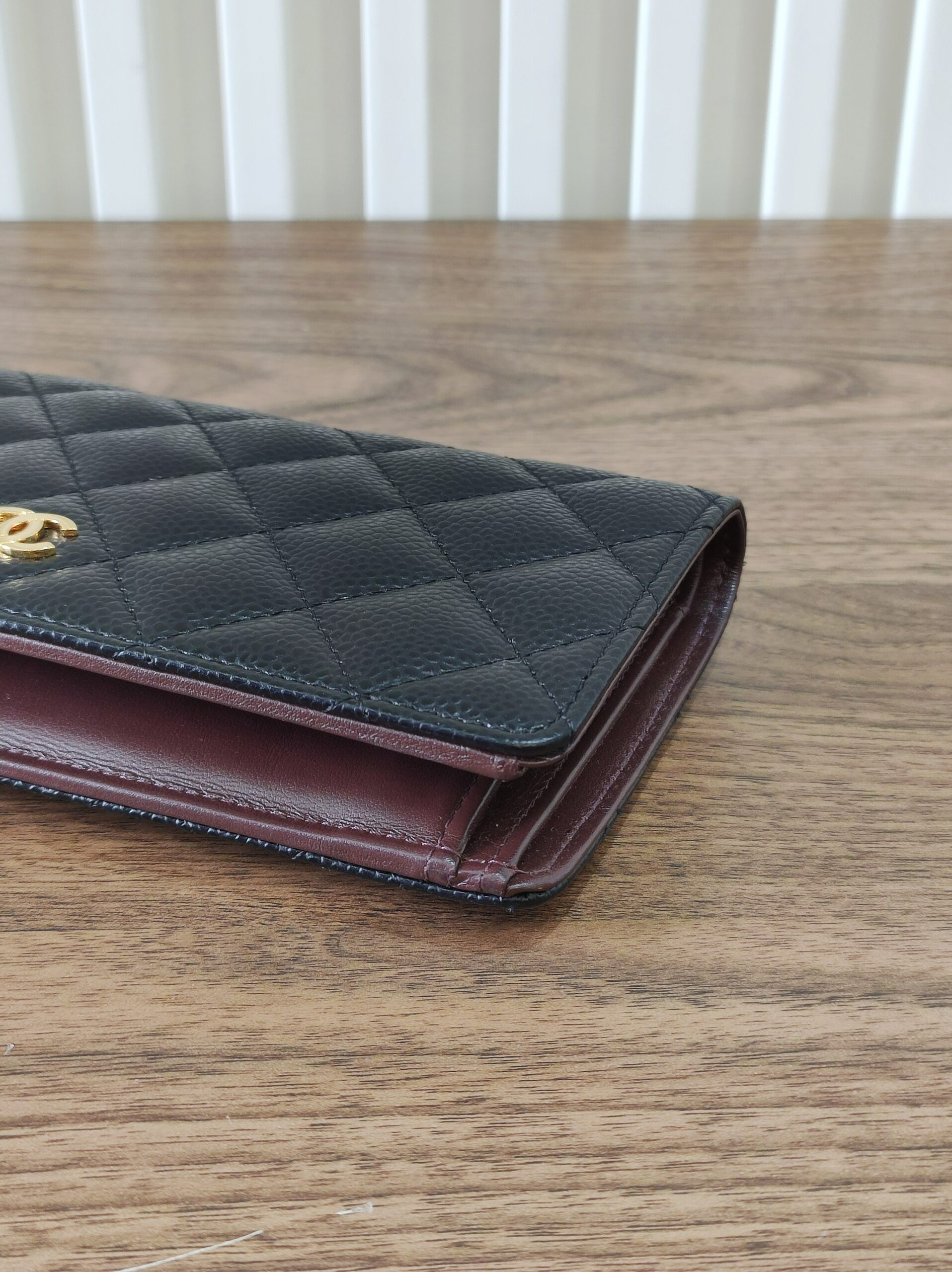 Chanel Bifold Long Wallet Caviar Leather Chanel Bifold Long Wallet Caviar Leather Corner View