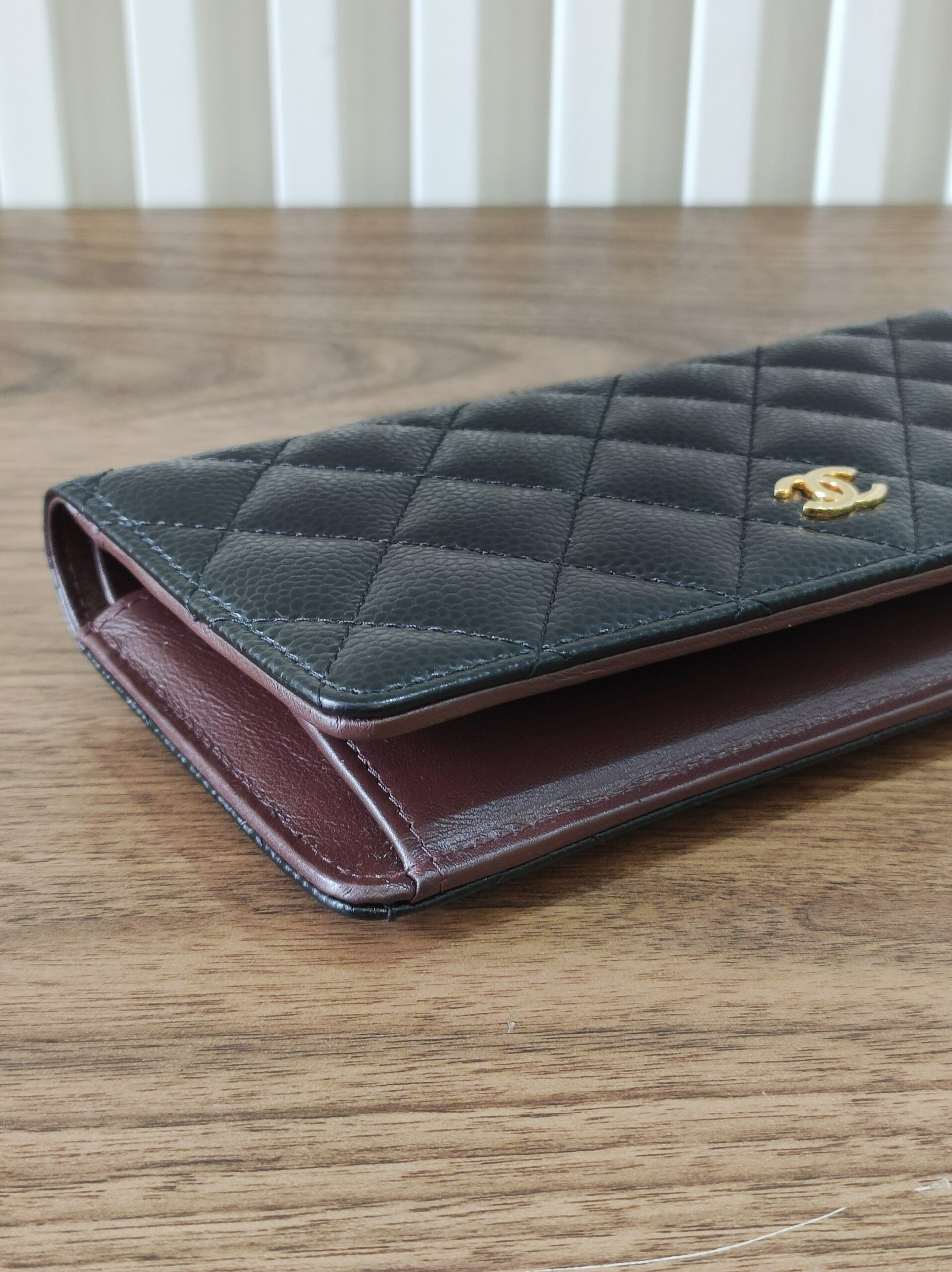 Chanel Bifold Long Wallet Caviar Leather Chanel Bifold Long Wallet Caviar Leather Corner View