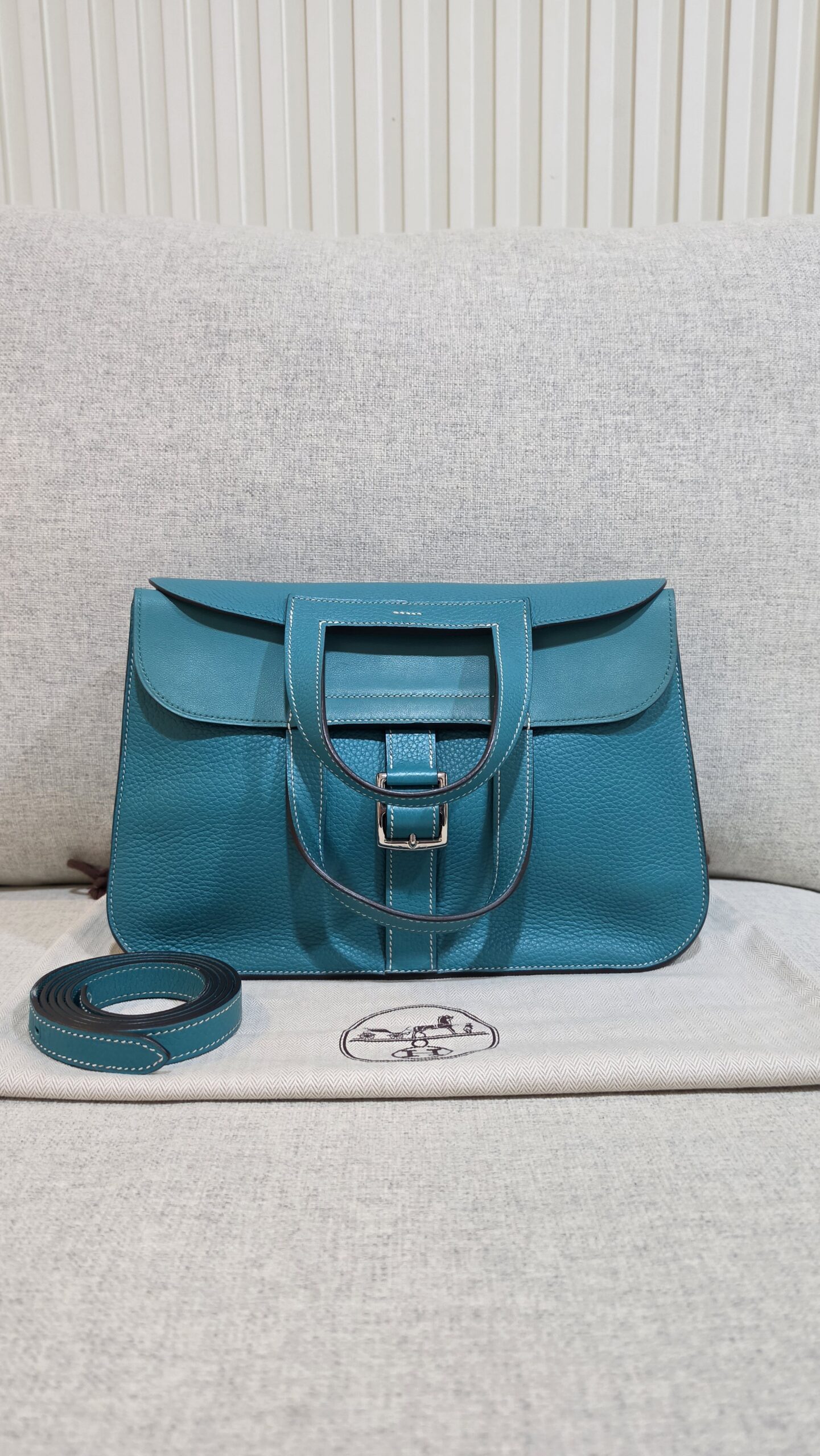 hermes halzan 31 blue lagoon togo leather phw stamp a hermes halzan 31 blue lagoon togo leather phw stamp a