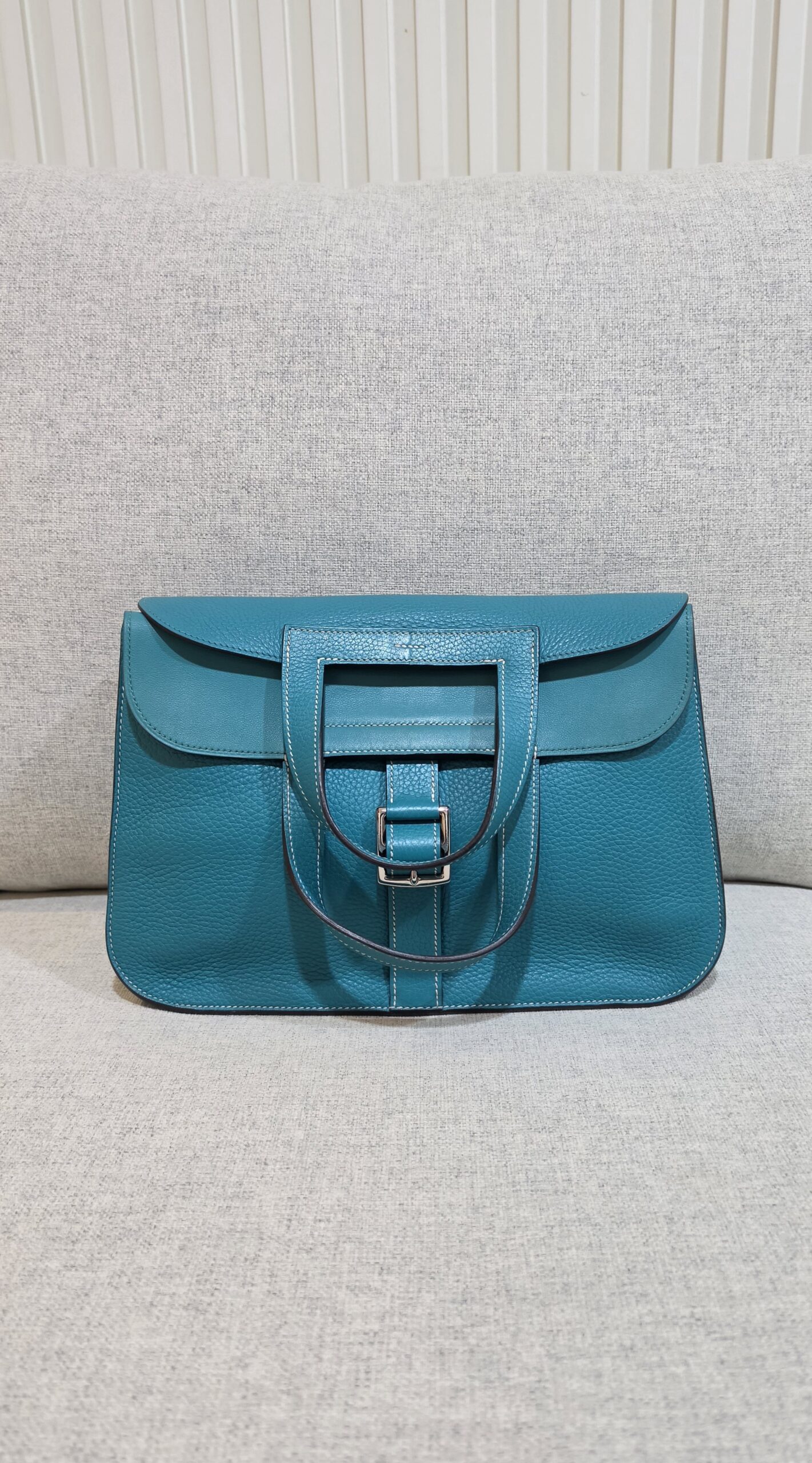 hermes halzan 31 blue lagoon togo leather phw stamp a hermes halzan 31 blue lagoon togo leather phw stamp a