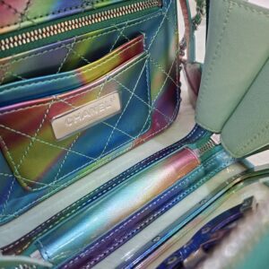 chanel 20c small green pvc vanity case bag rainbow patent