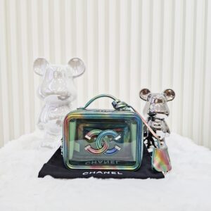 chanel 20c small green pvc vanity case bag rainbow patent