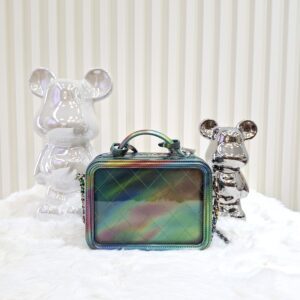 chanel 20c small green pvc vanity case bag rainbow patent