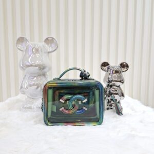 chanel 20c small green pvc vanity case bag rainbow patent