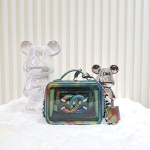 Home chanel 20c small green pvc vanity case bag rainbow patent