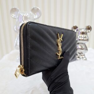 ysl black all zip long wallet ghw