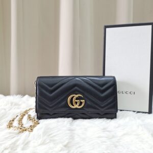 Home Gucci Chevron GG Marmont Wallet Black