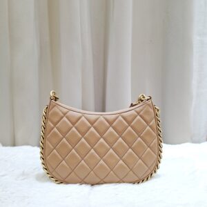 chanel shiny lambskin hobo bag dark beige ghw microchipped