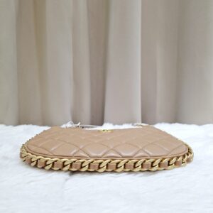 chanel shiny lambskin hobo bag dark beige ghw microchipped