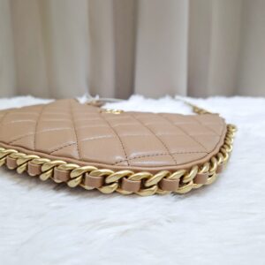 chanel shiny lambskin hobo bag dark beige ghw microchipped