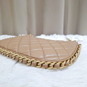 chanel shiny lambskin hobo bag dark beige ghw microchipped