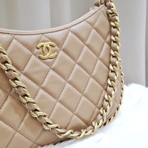 chanel shiny lambskin hobo bag dark beige ghw microchipped