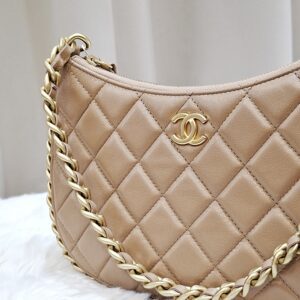 chanel shiny lambskin hobo bag dark beige ghw microchipped